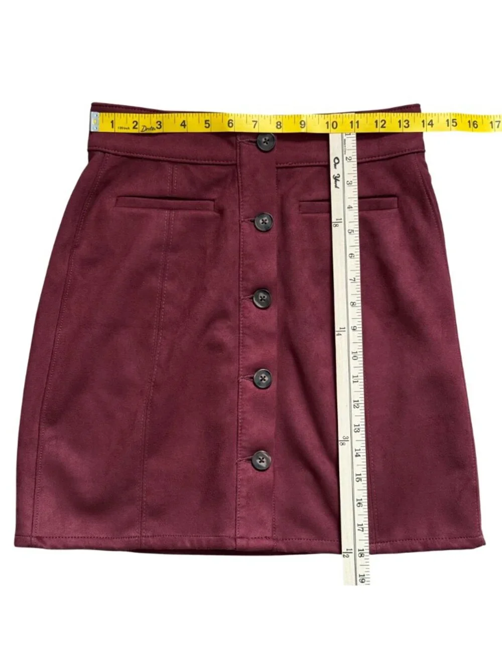 Maurices Faux Suede Mini Skirt Burgundy Red Button Front Chic Academia Size 2